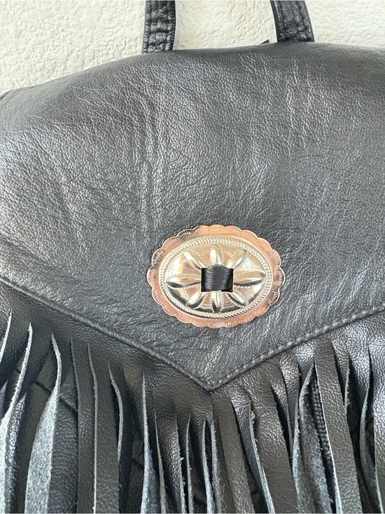 Black Leather Fringe Backpack with Silver Concho main image 2